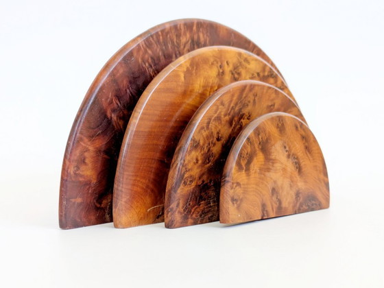 Image 1 of Pair Art Deco Burl Wood Letter Holder Bookends Midcentury Desk Organizer Set