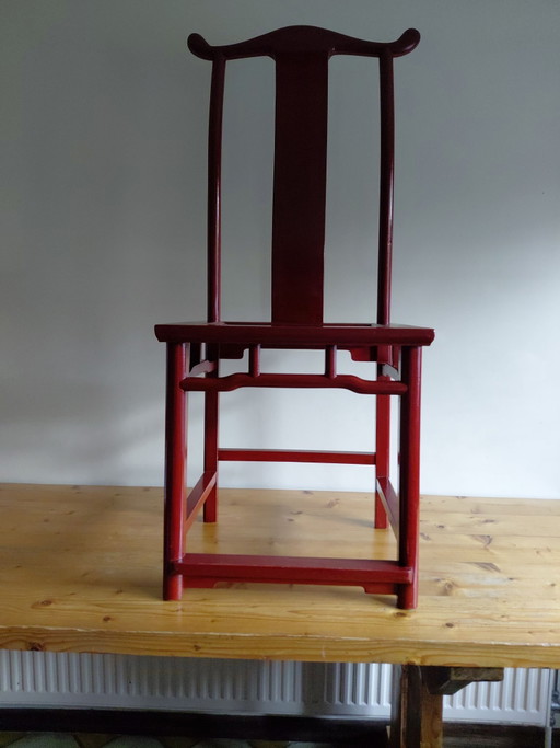Set of 6 Red Lacquered Ming Style Asian Chairs