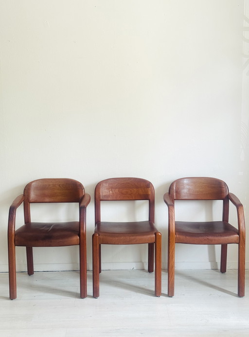 Vintage brutalist chairs 60s/70s teak leather