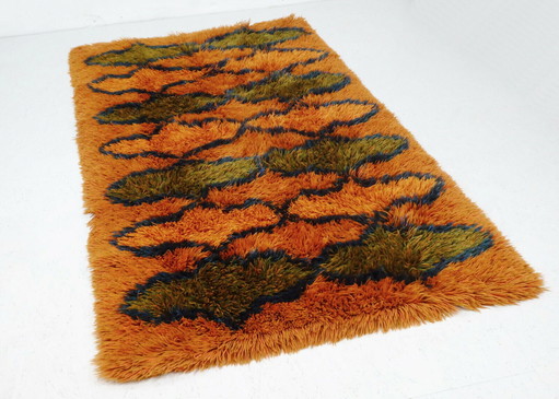 Alfombra vintage de los años 70 con diseño pop psicodélico