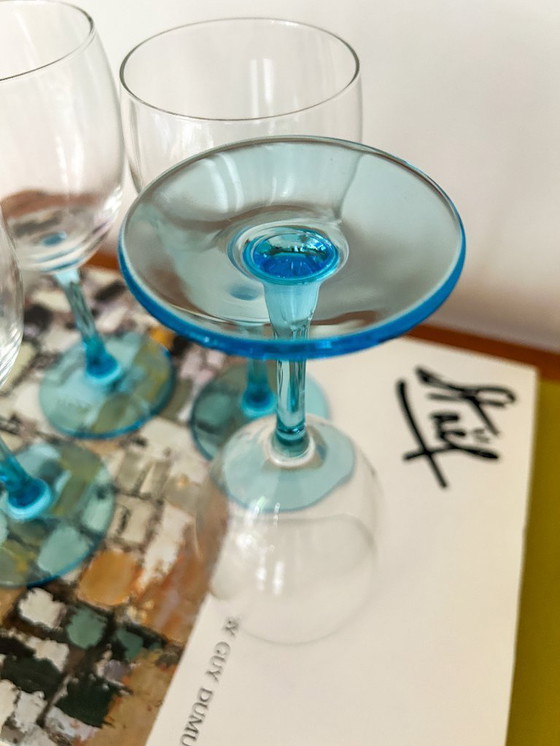 Image 1 of 4x vintage wijnglazen turquoise / lichtblauwe steel