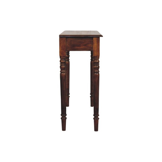 Mangoholz Konsolentisch Chestnut – 3 Schubladen & Gedrechselte Beine – Artisan, Beistelltische, Wood (photo 9 of 9)