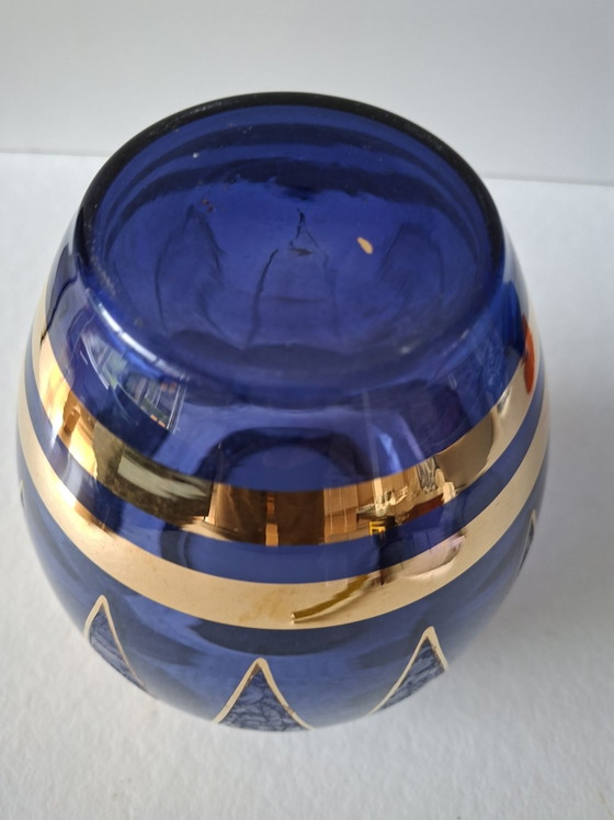 Vase MONARCH Art Déco, Or, Verre, Bleu (photo 5 sur 5)