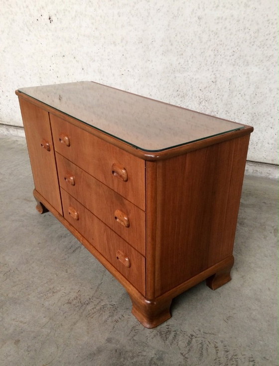 Image 1 of Credenza in acero con piano in vetro e design moderno di metà secolo, anni '50
