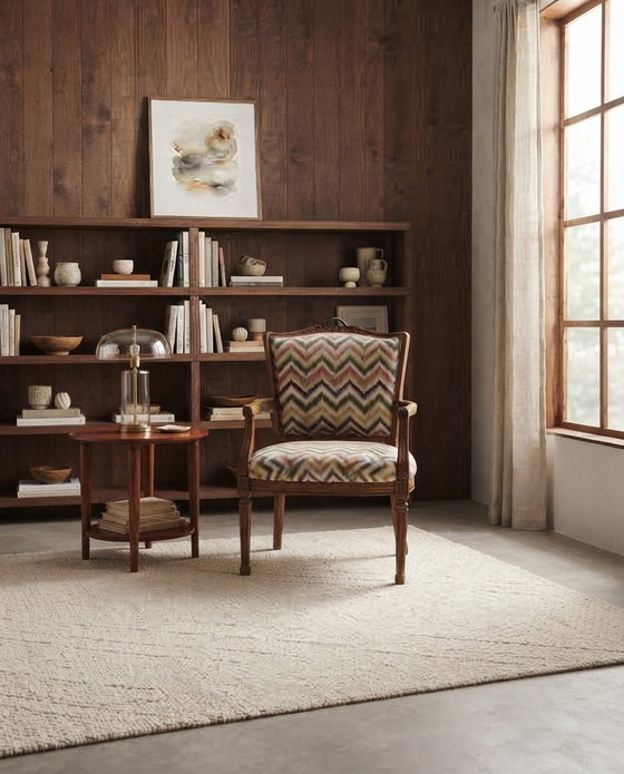 Vintage Hungarian Armchair with Chevron Pattern Fabric – Wood, Metal (photo 2 of 5)