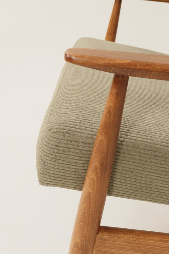 Image 1 of Vintage fauteuil in kakigroen corduroy-design van H.Lis