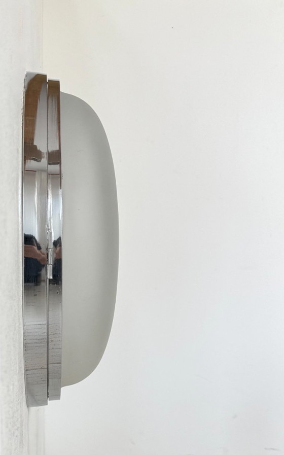 Image 1 of Applique vintage XL, metallo cromato e vetro sabbiato, Francia, 1930