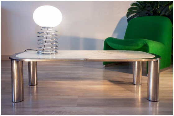 Image 1 of Marble and chrome steel coffee table, Italian design 1970