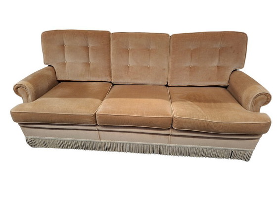 Image 1 of Set salotto in ciniglia degli anni ’70 con frangia decorativa