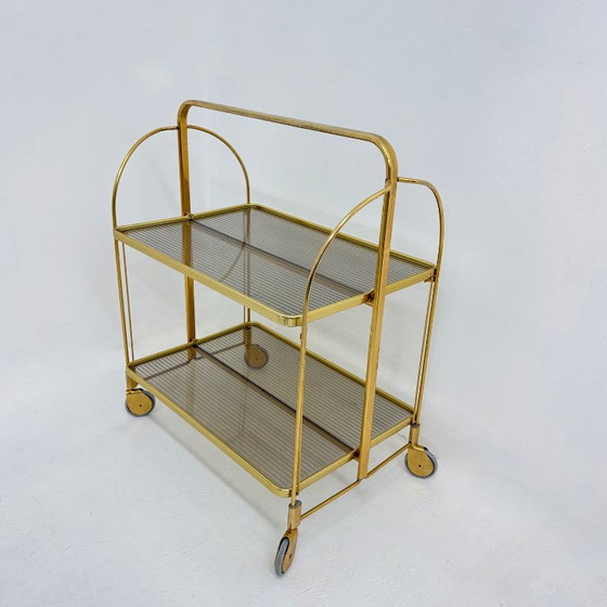 Servierwagen aus Messing und geriffeltem Glas, Metall, Gold, Vintage (Foto 2 von 15)