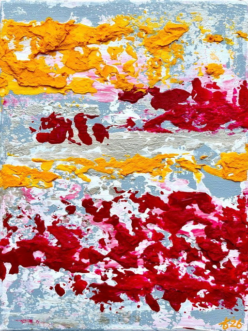 Abstract painting VOLT Pêche Melba, original modern artwork 18 x 24 cm.