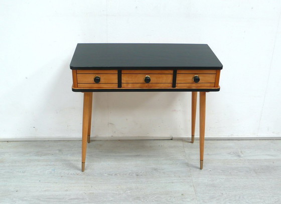 Image 1 of 1950s hallway cabinet, small console table with 3 drawers, vintage, retro, mid-century modern