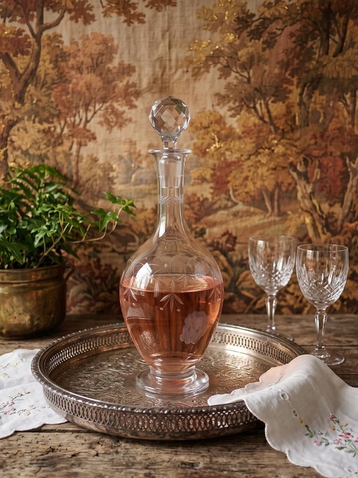 Antike gravierte Kristallkaraffe aus Nancy, ca. 1920-1930 – glazen karaffen, Crystal (photo 2 of 12)