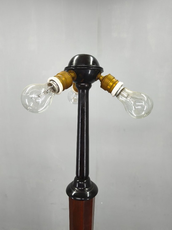 Image 1 of Lampadaire Art Déco italien avec table d'appoint, bois et métal, années 1940