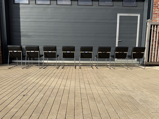 Image 1 of 8x Leolux dining chairs Black leather in MINT CONDITION!!