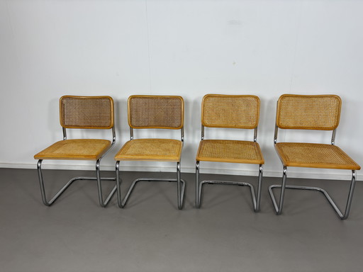 4 sillas Cesca de madera de haya con correas, estilo Marcel Breuer