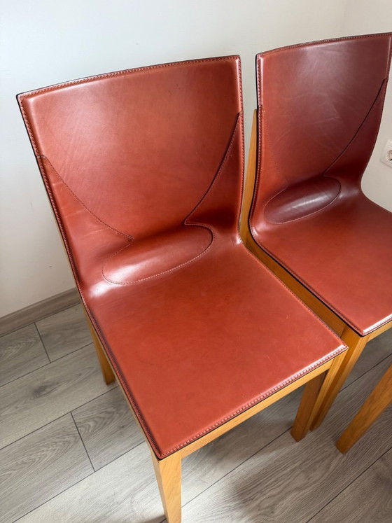 Image 1 of Original Matteo Grassi designer chairs in rare cognac leather – set of 8 in