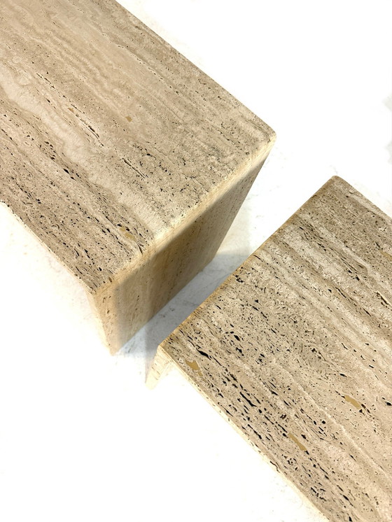 Image 1 of Set of 2 vintage travertine side tables '60