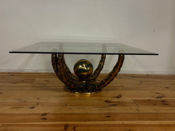 Brutalist Coffee Table "Octo" Henri Fernandez 1970 – Bronze, Glass (photo 6 of 15)