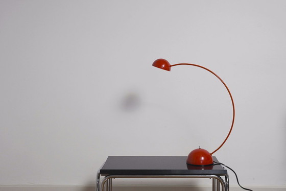 Image 1 of Red Italian Desk Lamp Vintage Lacri Space Age Table Lamp Curved Arched Lamp Metal Postmodern Halogen Light Made in Italy