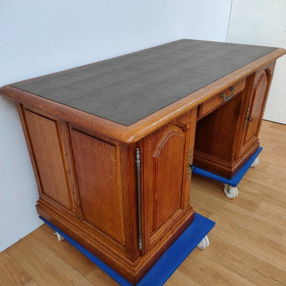 Image 1 of Escritorio de banquero antiguo de roble, escritorio de madera, oficina