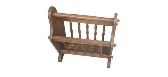 Image 1 of Vintage tijdschriftenrek van massief hout uit de jaren 80.