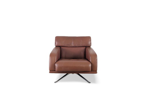 Poltrona girevole originale Rolf Benz in pelle, marrone, poltrona direzionale di design.