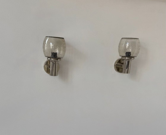 Image 1 of Coppia di applique vintage, metallo cromato e vetro a bolle, Francia, 1960