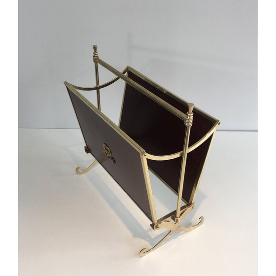 Image 1 of Vintage brass and neoclassical mahogany magazine rack for the Jansen house, 1940