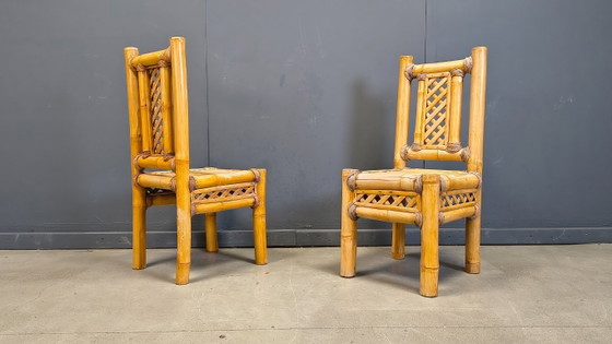 Image 1 of Vintage bamboe eetkamerstoelen in boho-chic stijl, jaren 60.