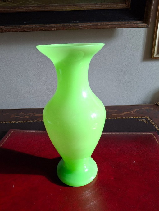 Large baluster-shaped vase in anise-colored opaline glass, 31 cm high