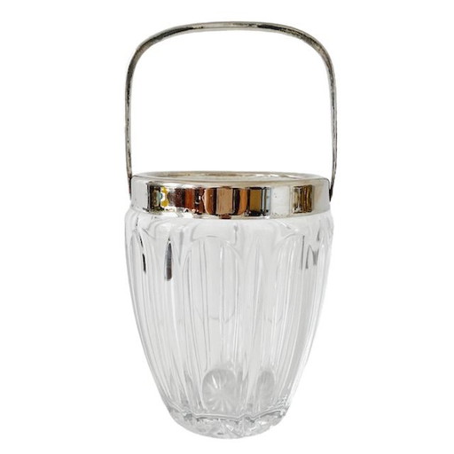 Seau à glace vintage en verre chromé 1960s