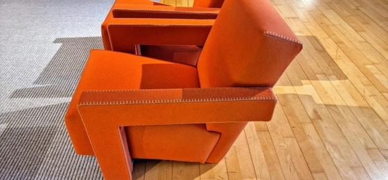 Image 1 of Cassina 2x Utrecht 637 Nuovo Mai Usato in Panno di Lana Arancione Tabacco (Serie 13L) Punto Cavallo