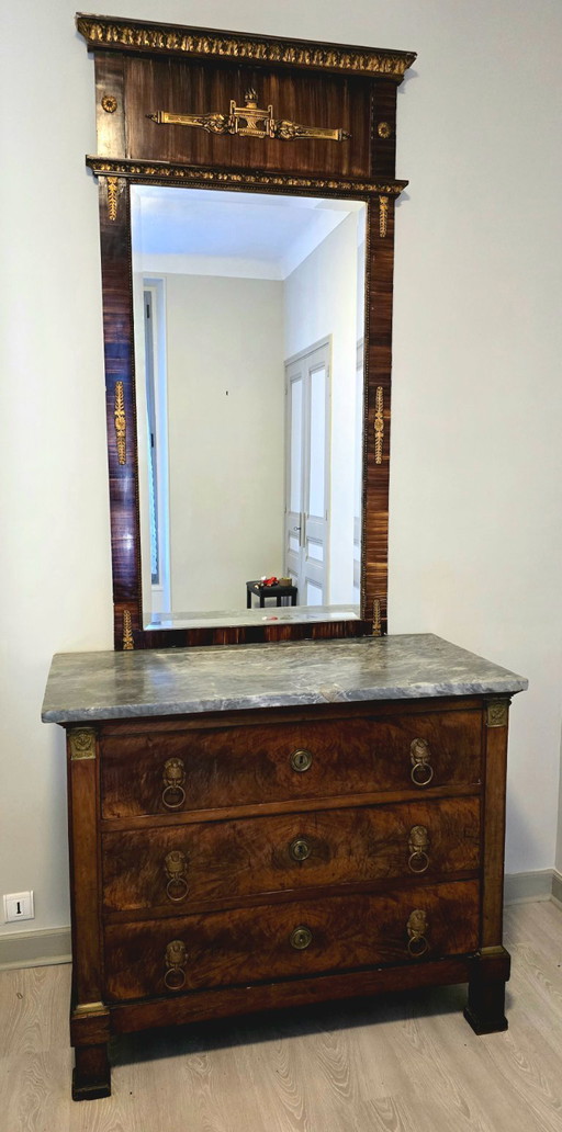 Empire period chest of drawers and mirror