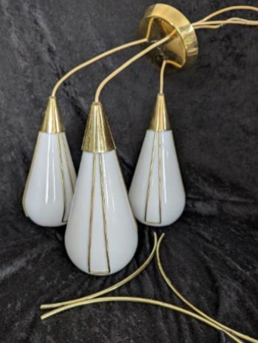 Pendelleuchte im Mid-Century-Modern-Stil der 1960er Jahre von Moe Light, Messing & Glas