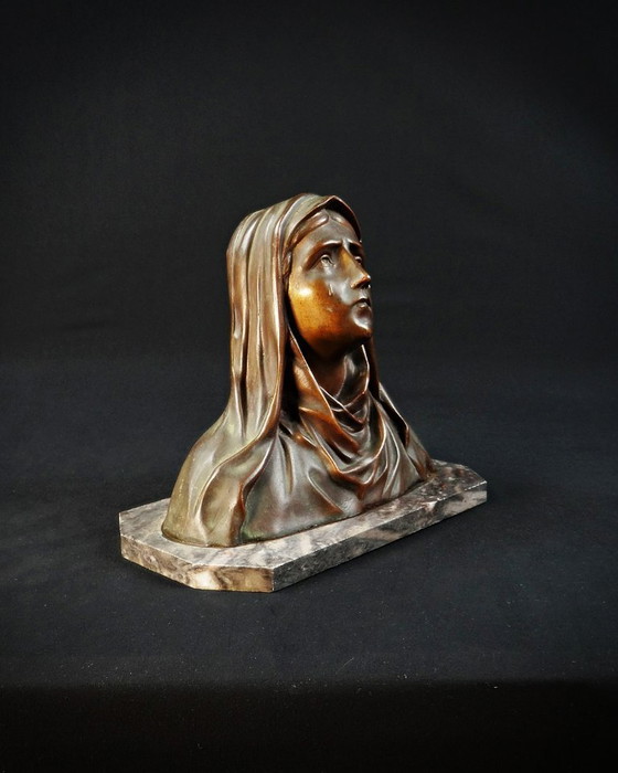 Image 1 of Oscar Ruffony (1874-1946) Büste Tränende Jungfrau Maria Regula auf Marmor Art Deco