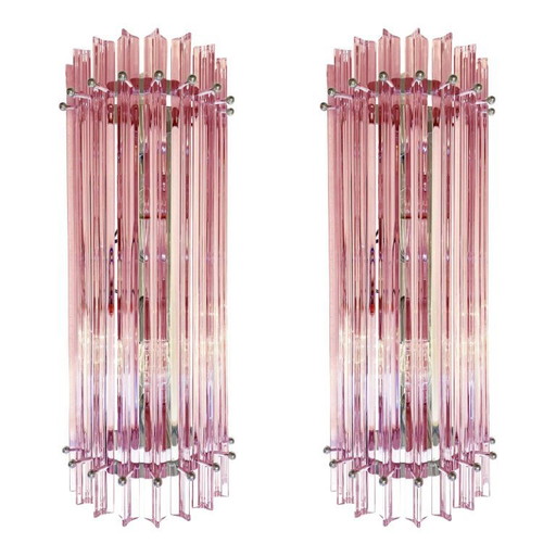 Italienische szenografische rosa „Triedro“ Wandleuchten aus Muranoglas – Paar