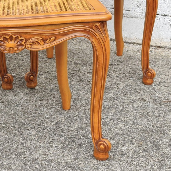 Set Of 5 French Vintage Cane Dining Chairs - 5 Big Cherry Wood Cottage Chairs - Style Louis XV - 80s (photo 17 of 19)
