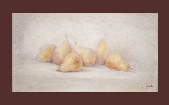 Image 1 of Peinture à l'huile représentant des poires. Nature morte moderne. Nature morte aux fruits. Peinture à l'huile.