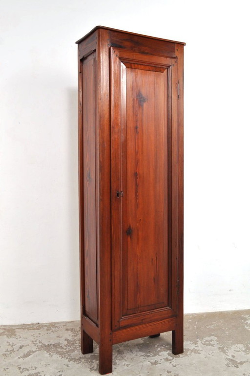 Antique narrow and shallow French cabinet in american pine, 1900s