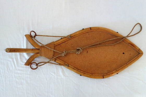 Image 1 of Specchio vintage in rattan di bambù