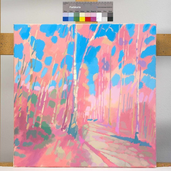 Image 1 of Malerei Birkenweg, handgemaltes Unikat, Natur, Landschaftsmalerei, Himmel, Acrylmalerei 50x50cm