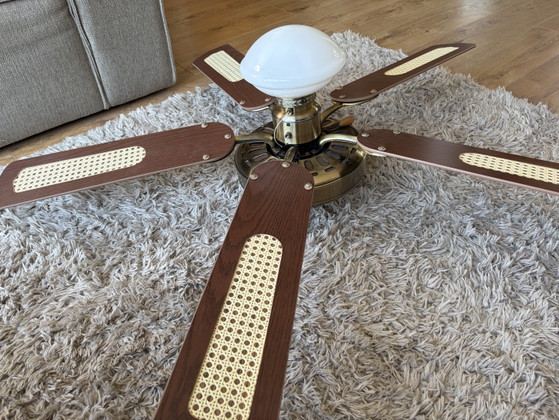Image 1 of Ventilateur de plafond rétro vintage avec pales en toile légère