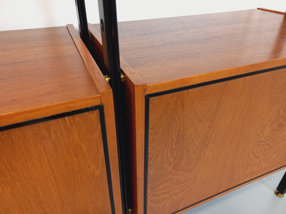 Image 1 of Bibliothèque étagère italienne double modulable vintage en teck et métal des années 60