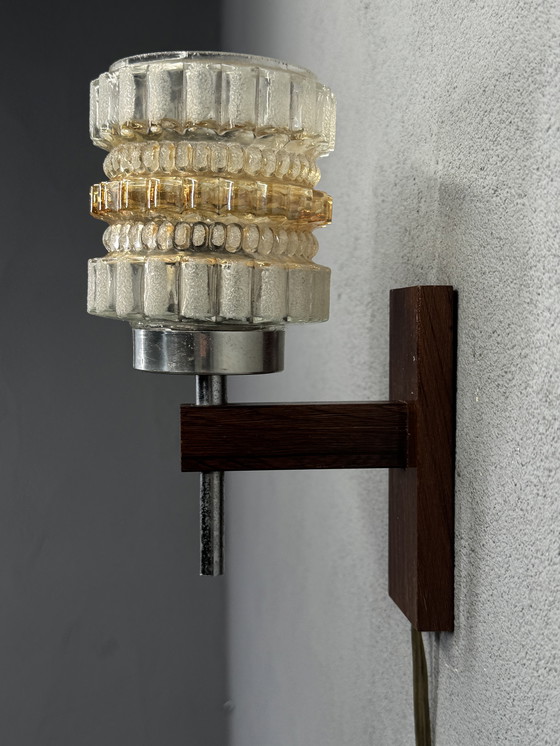 Image 1 of Vintage wall lamp with glass and wood
