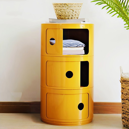 Three-tiered Round Design Ochre Yellow Cabinet