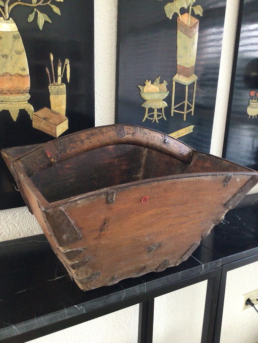 Vintage chinesischer Reiskorb mit Henkel
