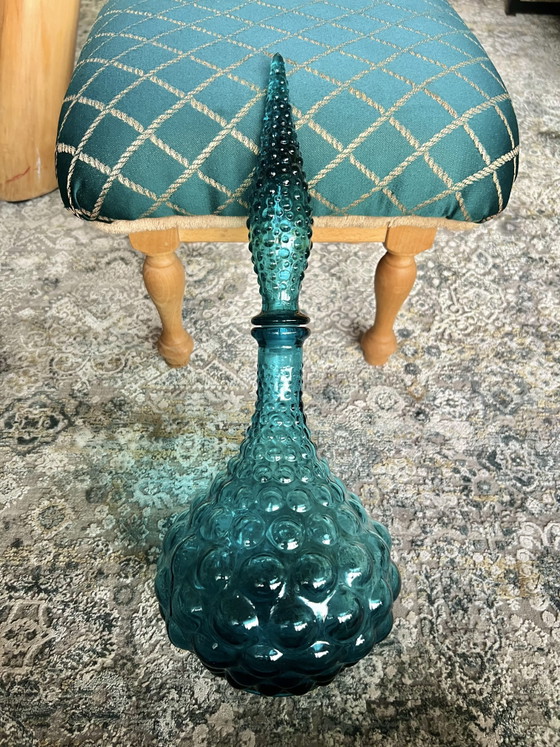 Vintage Empoli Genie Bottle Glass Carafe Blue Textured Hobnail Made in Italy – Vases (photo 6 of 8)