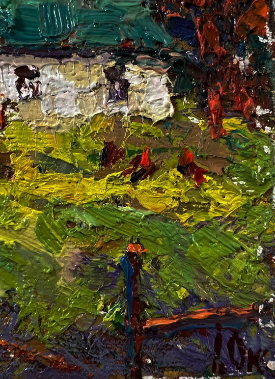 Original Oil Painting Autumn Village Landscape Country Day Near The Well – Paintings & Drawings, Canvas (photo 7 of 8)