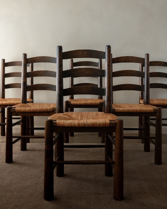 Image 1 of Vintage Franse brutalistische eetkamerstoelen van Georges Robert, jaren 1950, set van 6